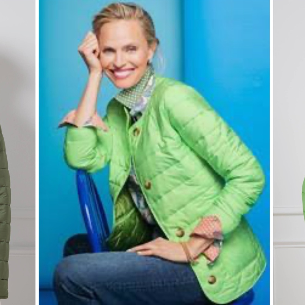 New Talbots Quilted collarless jacket green spring moss size small
